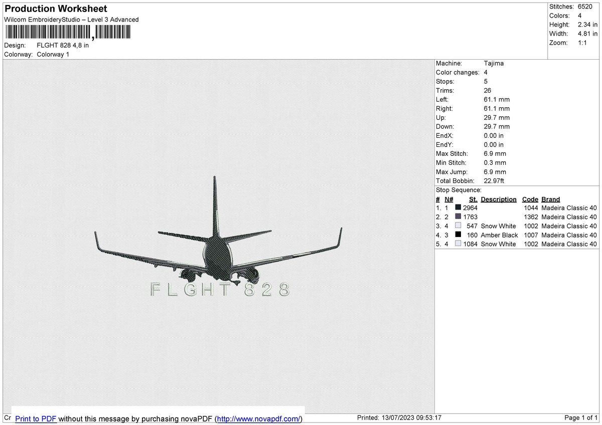 FLGHT 828 Embroidery File 6 size