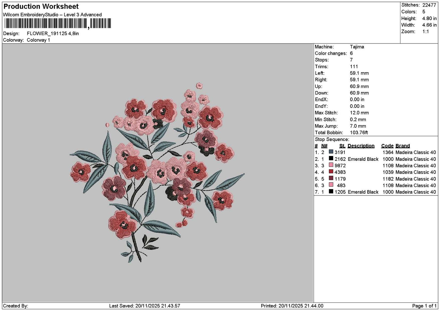 Flowers 1911 Embroidery File 6 sizes