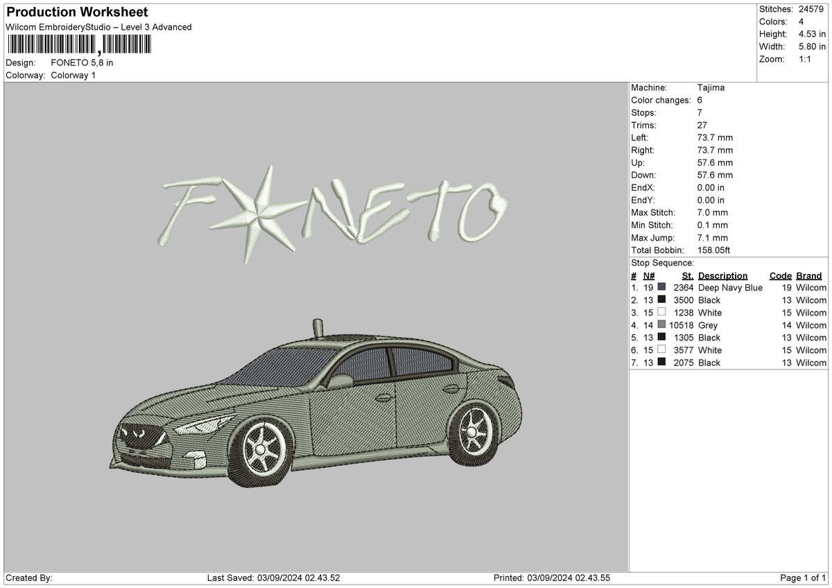 Car 0309 Embroidery File 6 sizes