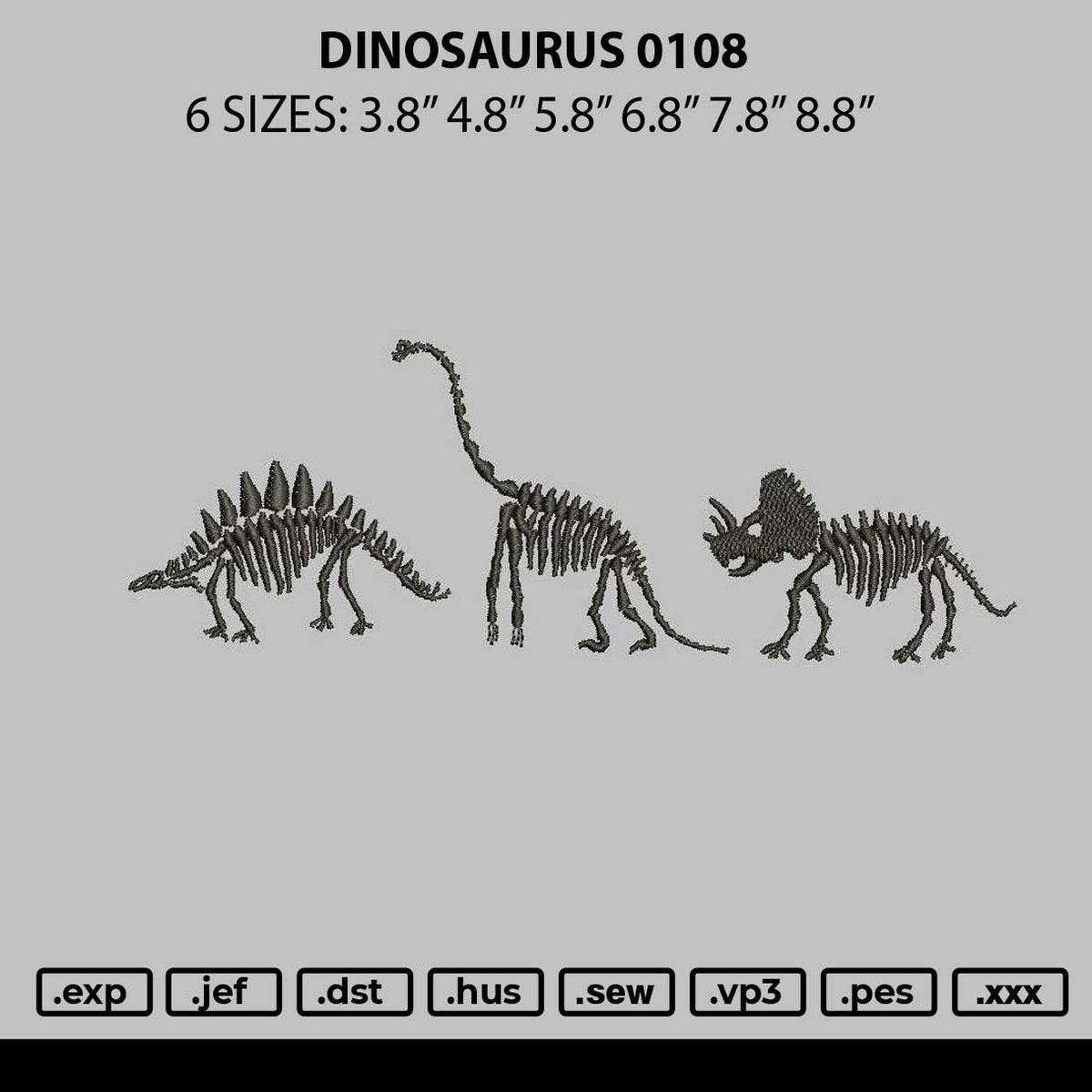 Dinosaurus 0108 Embroidery File 6 sizes