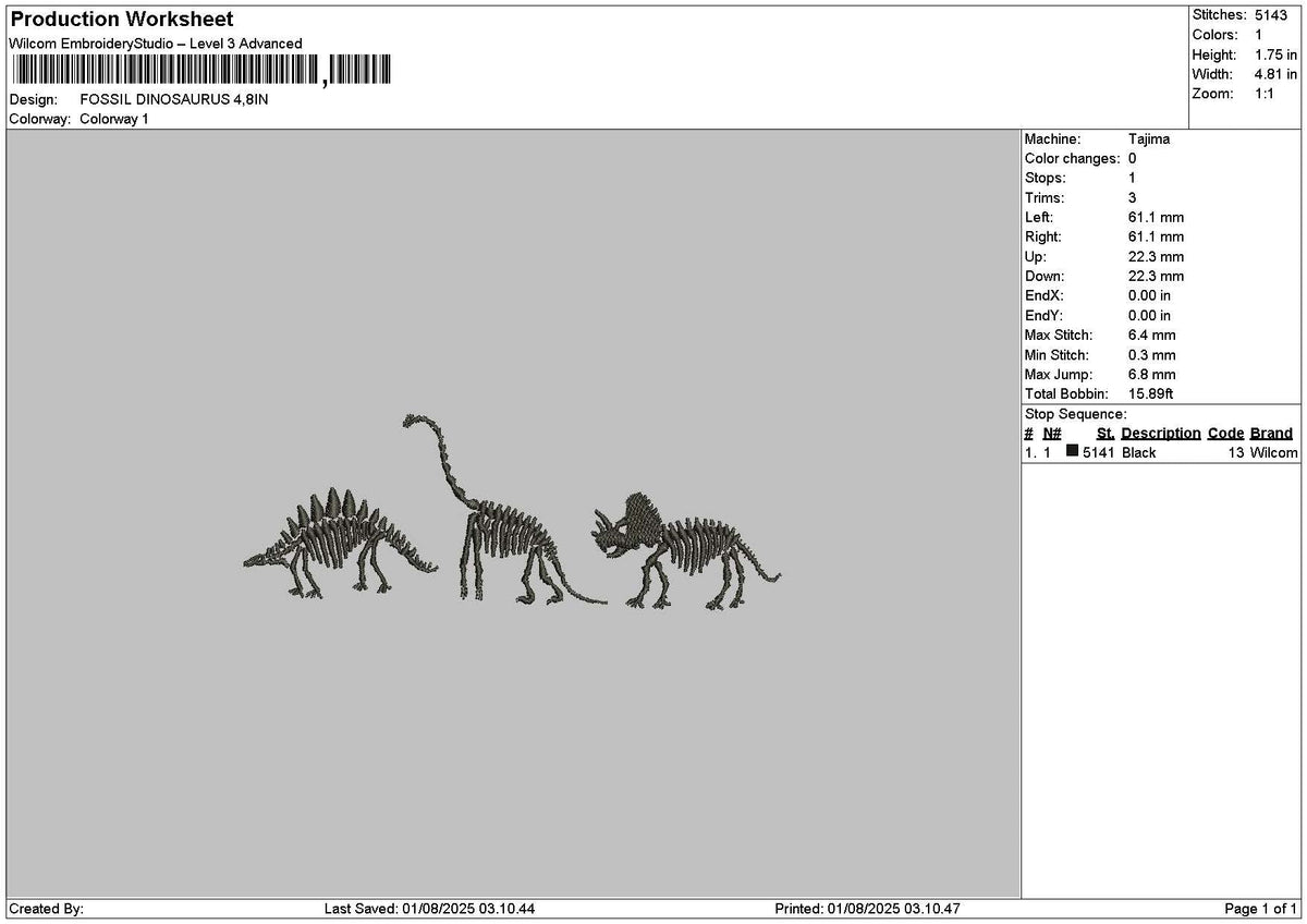 Dinosaurus 0108 Embroidery File 6 sizes