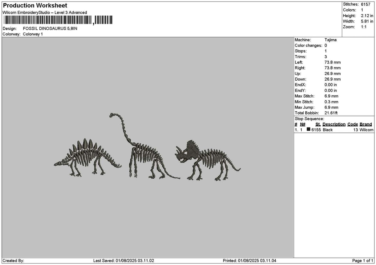 Dinosaurus 0108 Embroidery File 6 sizes