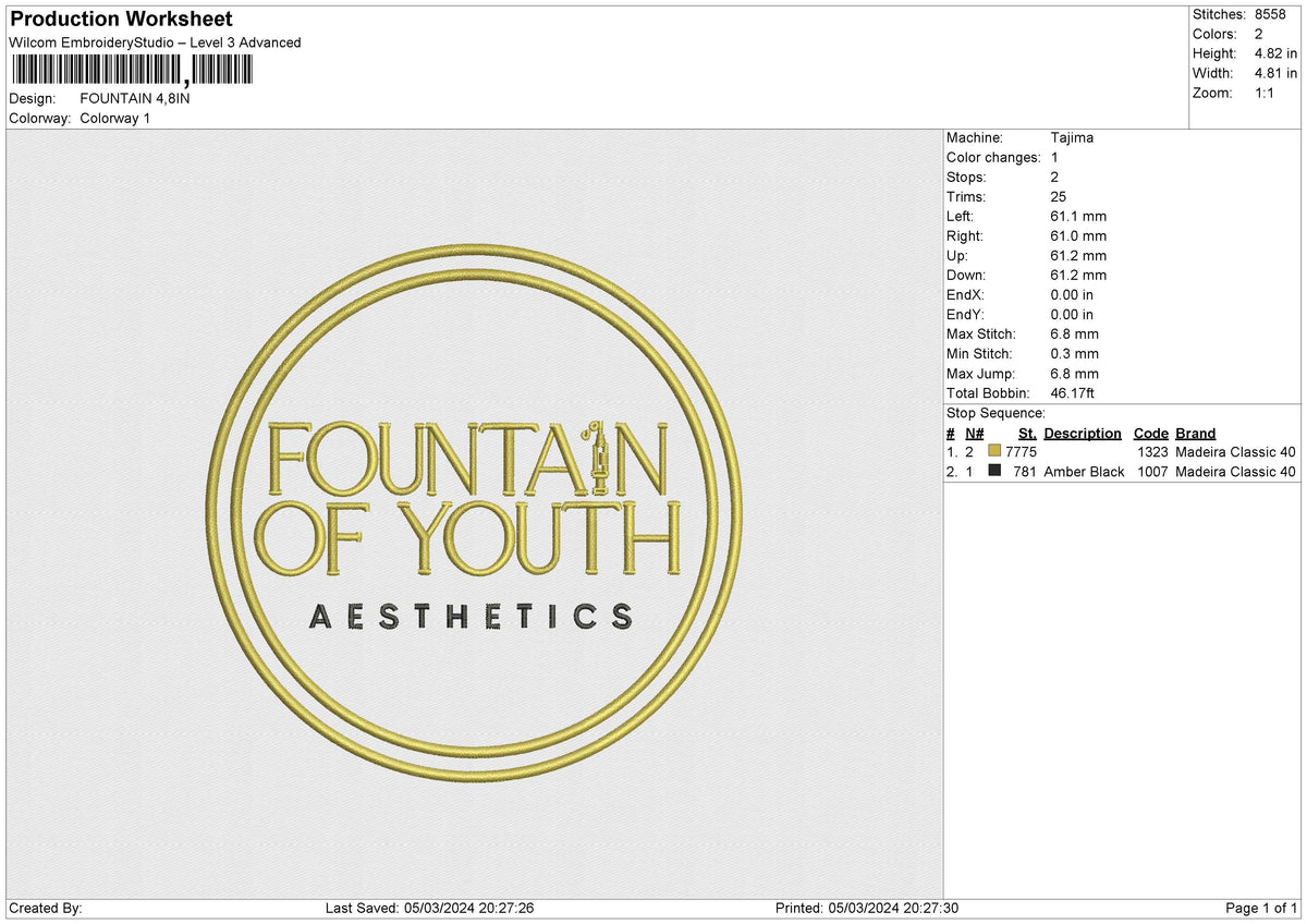 FOUNTAIN Embroidery File 6 size