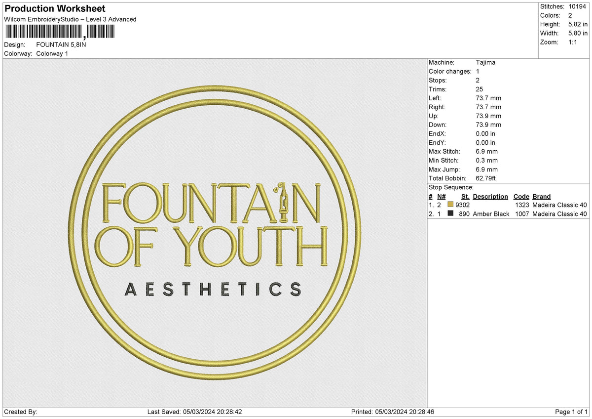 FOUNTAIN Embroidery File 6 size