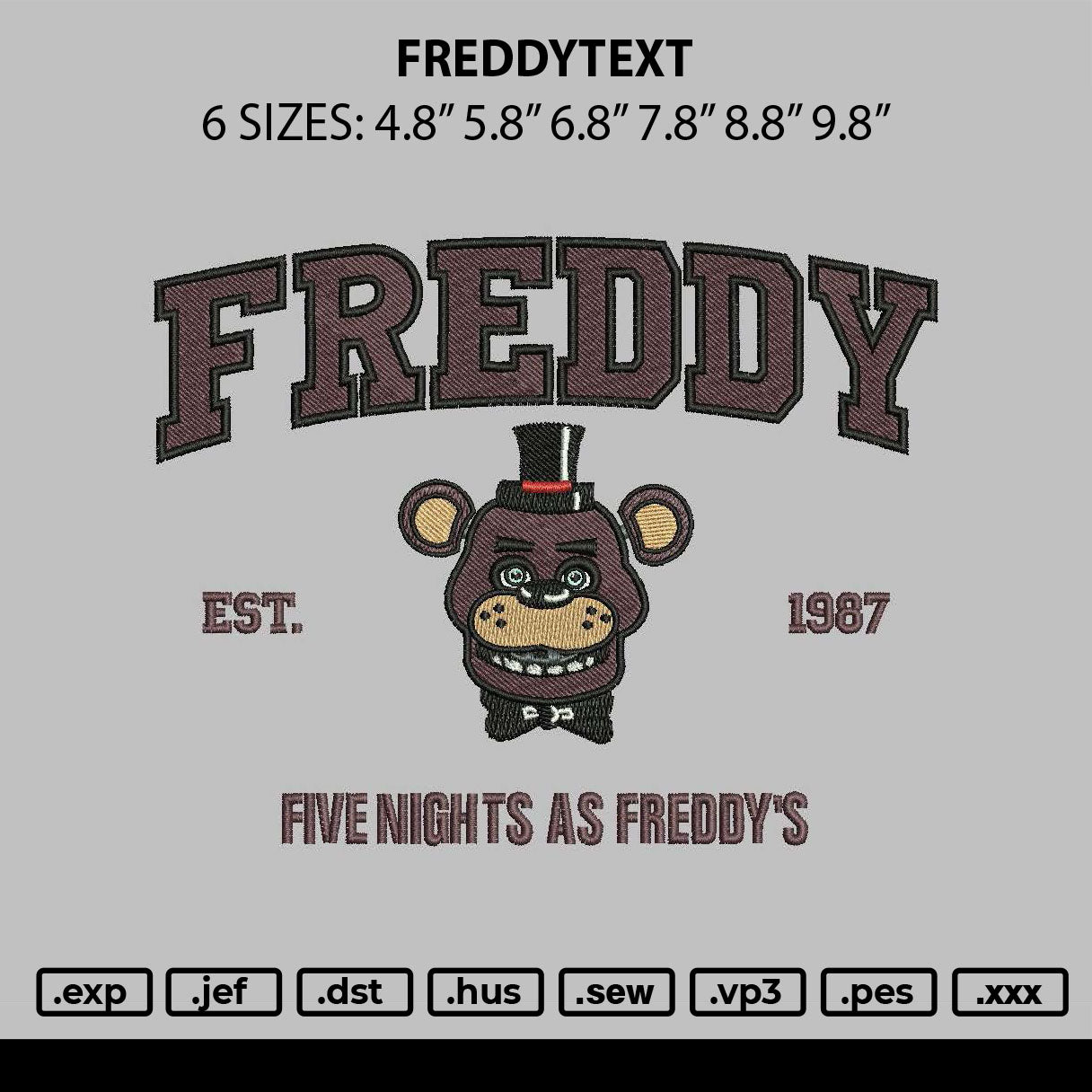 Freddytext Embroidery File 6 sizes