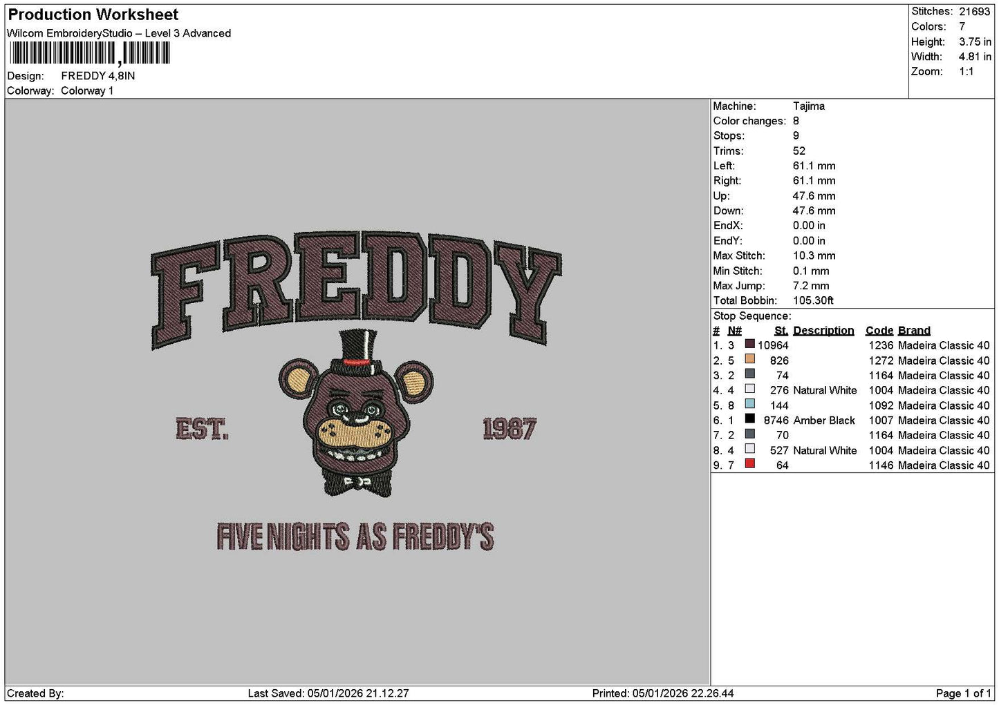 Freddytext Embroidery File 6 sizes