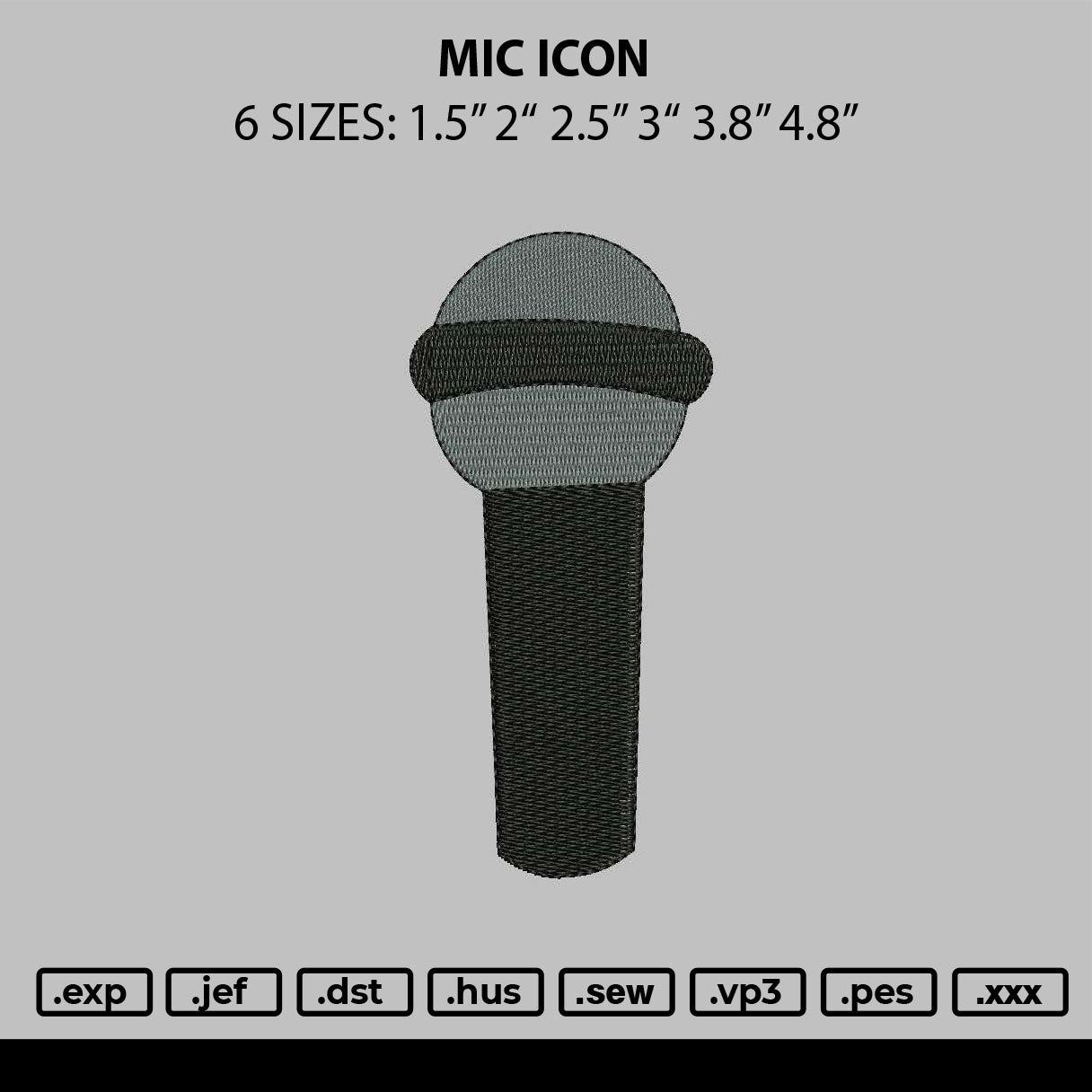 Mic Icon Embroidery File 6 sizes