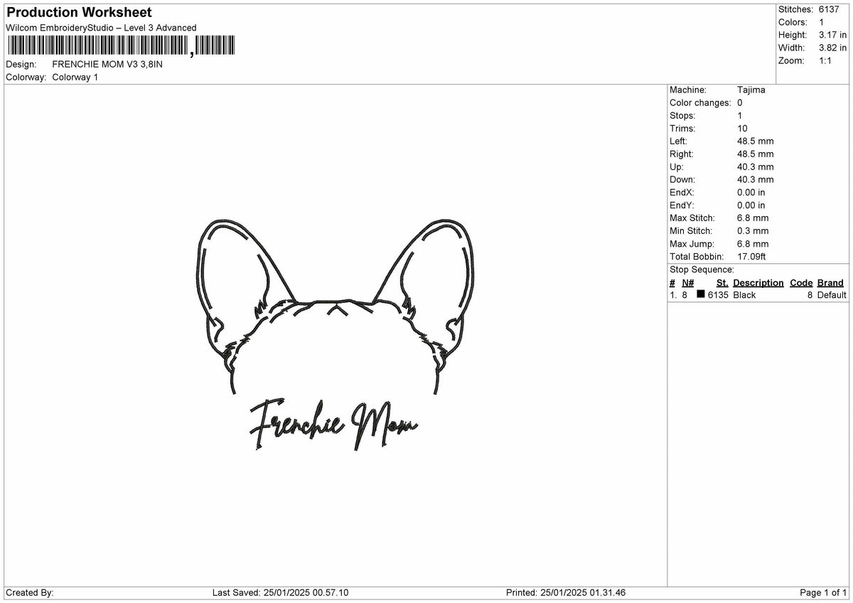 Frenchietext 03 Embroidery File 6 sizes