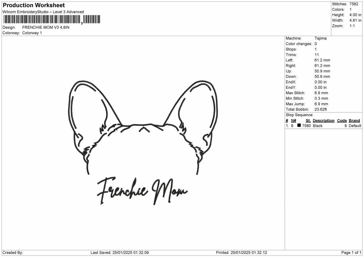 Frenchietext 03 Embroidery File 6 sizes