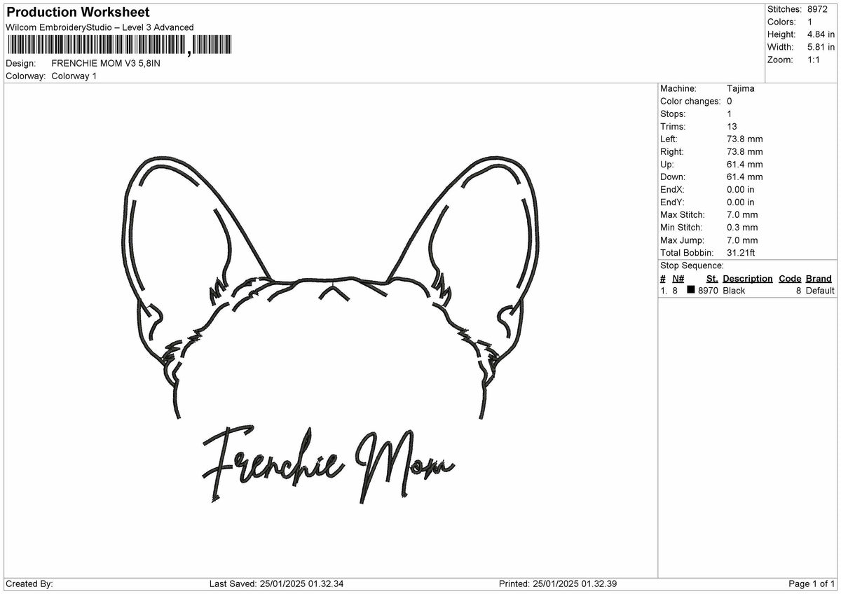 Frenchietext 03 Embroidery File 6 sizes