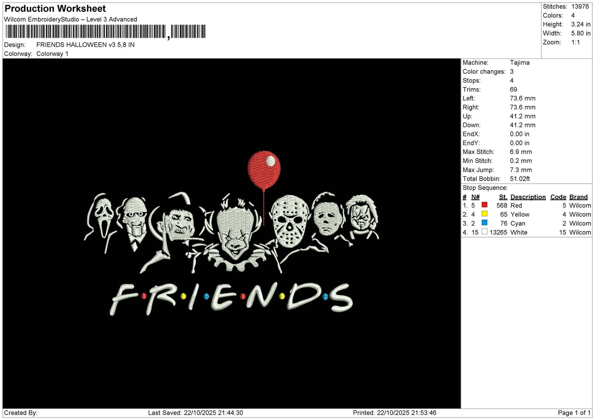 FRIENDS HALLOWEEN v3 Embroidery File 6 size