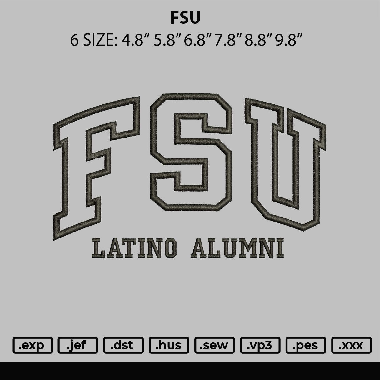 Fsu Text Embroidery File 6 sizes