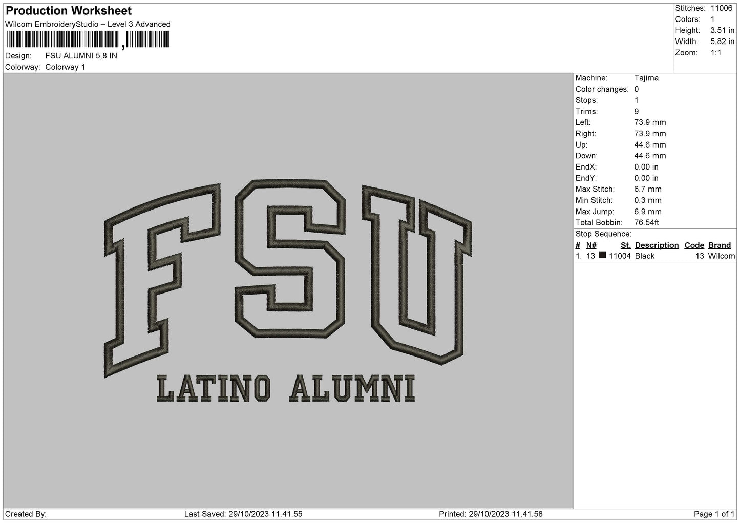 Fsu Text Embroidery File 6 sizes