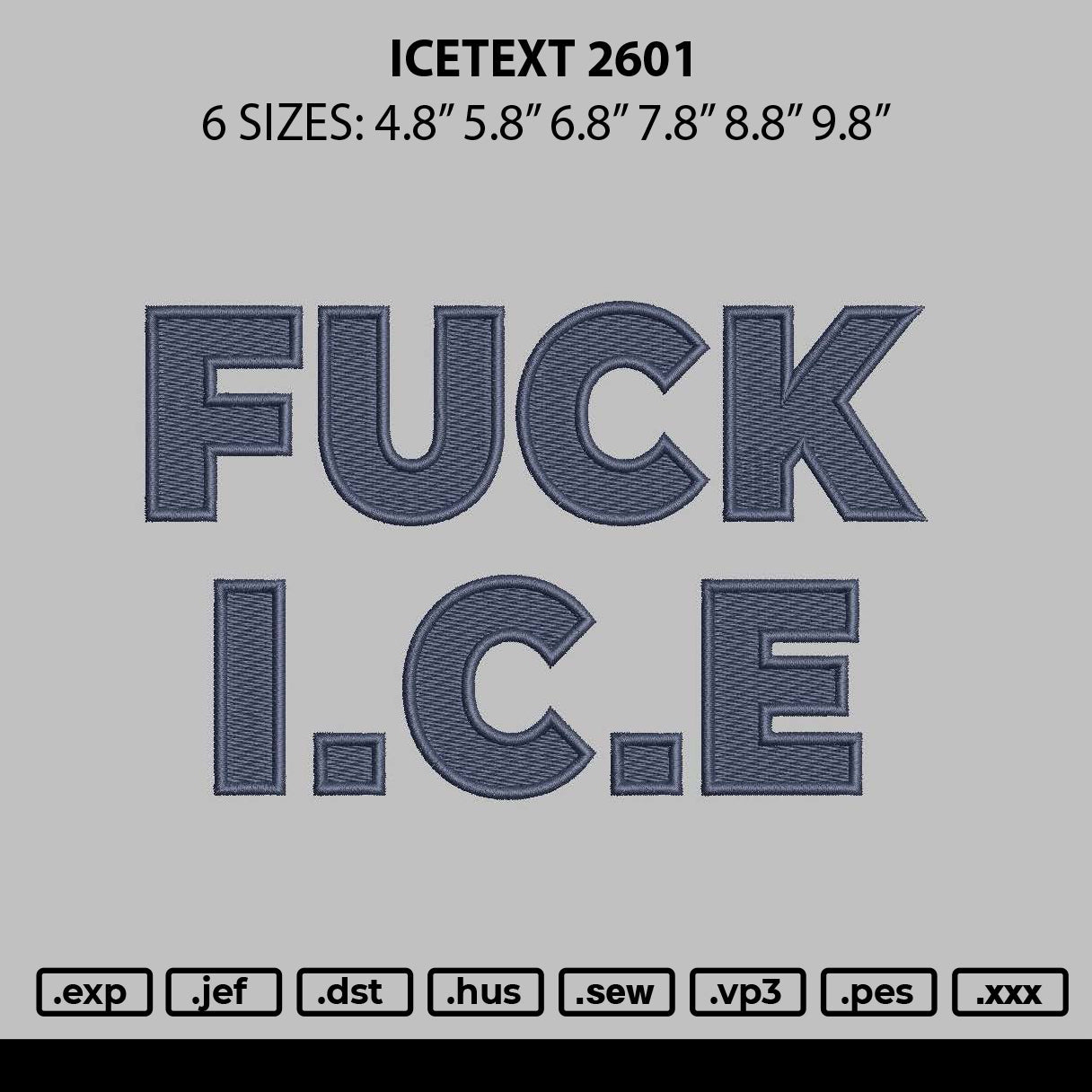 Icetext 2601 Embroidery File 6 sizes