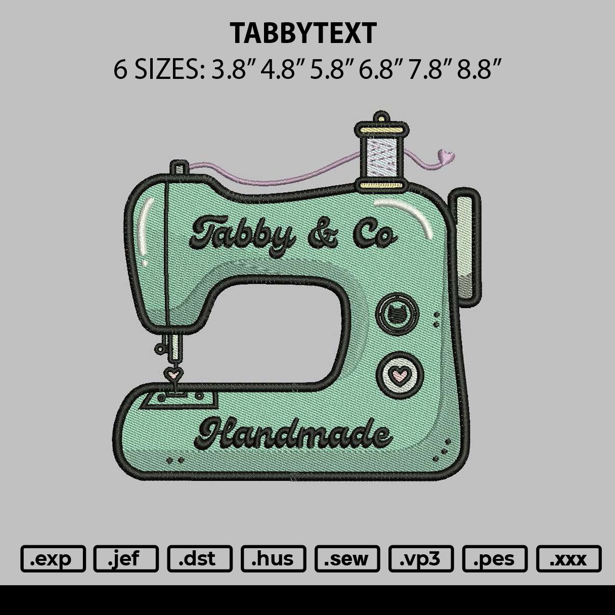 Tabbytext Embroidery File 6 sizes