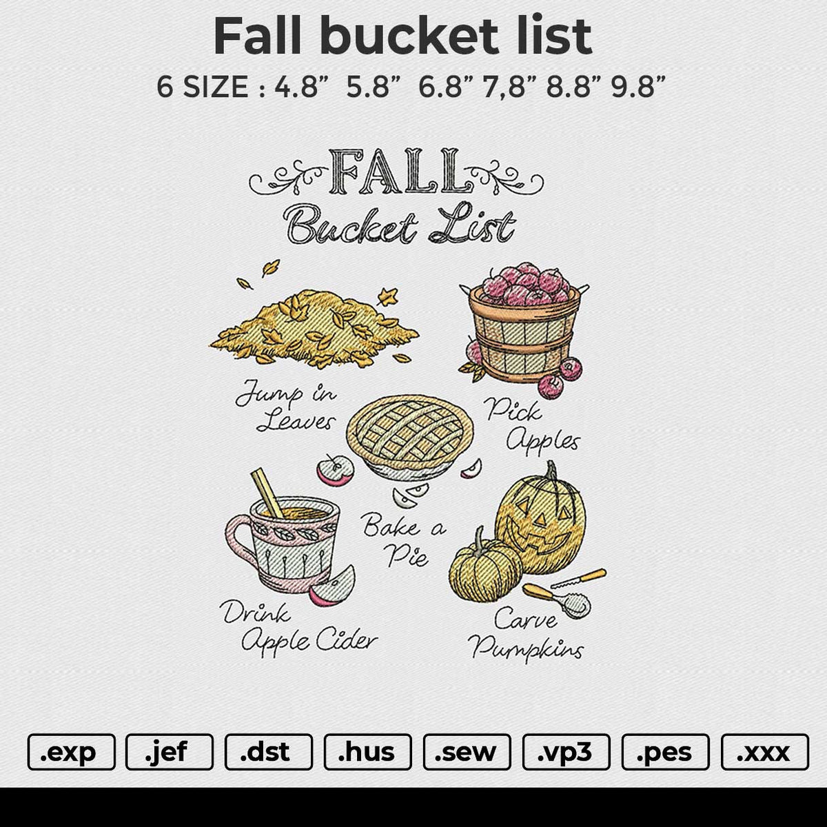 Fall bucket list Embroidery File 6 size