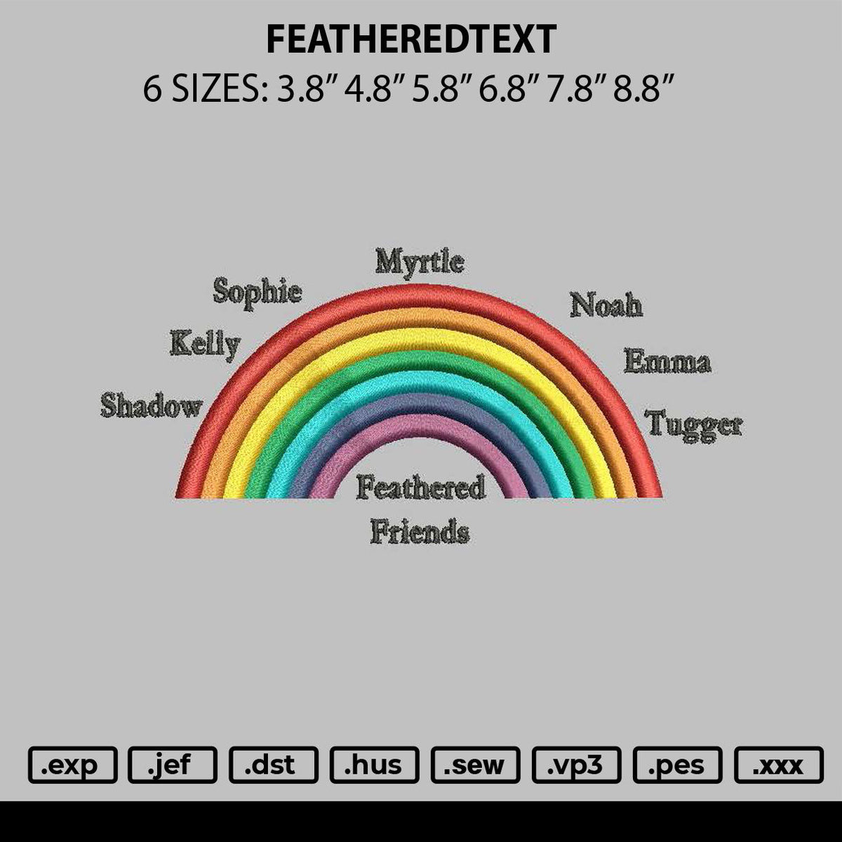Featheredtext Embroidery File 6 sizes