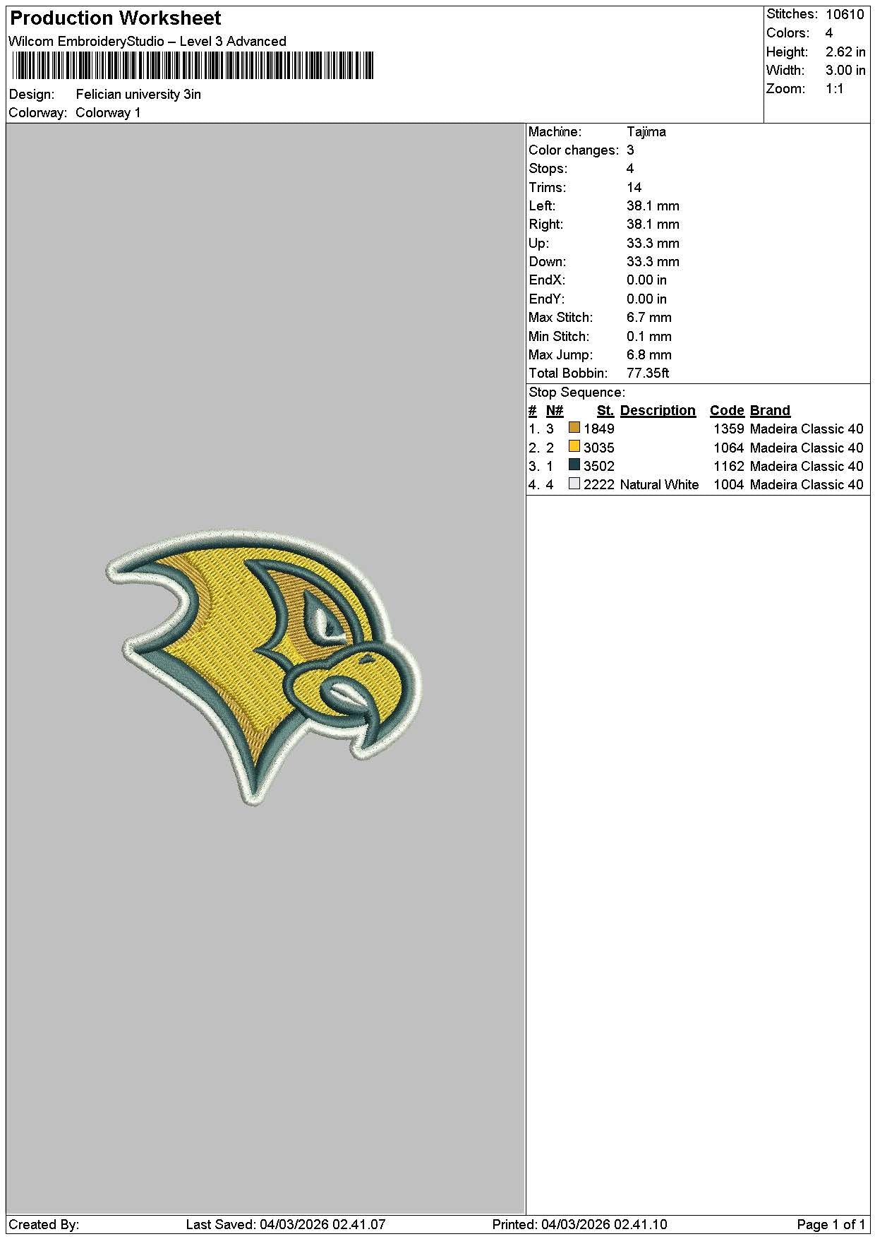 Bird Had Yellow Embroidery File 6 sizes