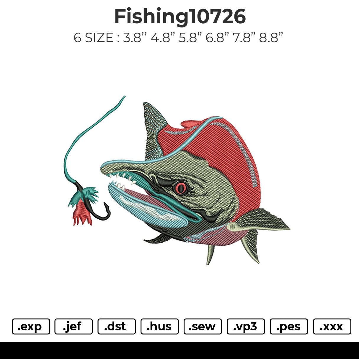 Fishing10726 Embroidery File 6 sizes