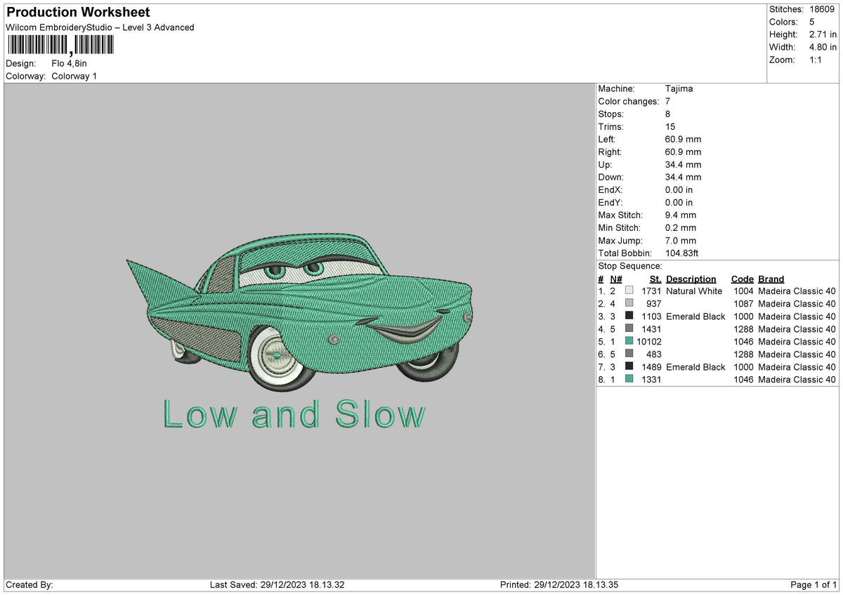 Flo Car Embroidery File 6 sizes