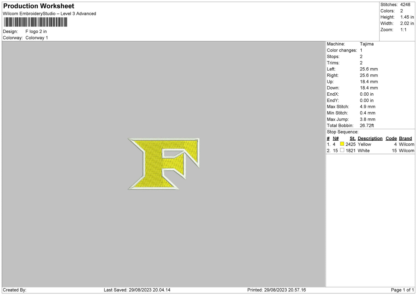 F Logo Embroidery File 6 sizes