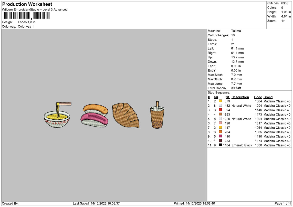 Foods Embroidery File 6 sizes