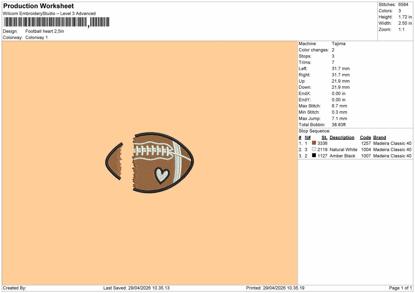 Football Heart Embroidery File 10 sizes