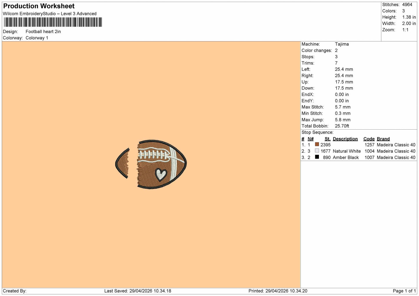 Football Heart Embroidery File 10 sizes
