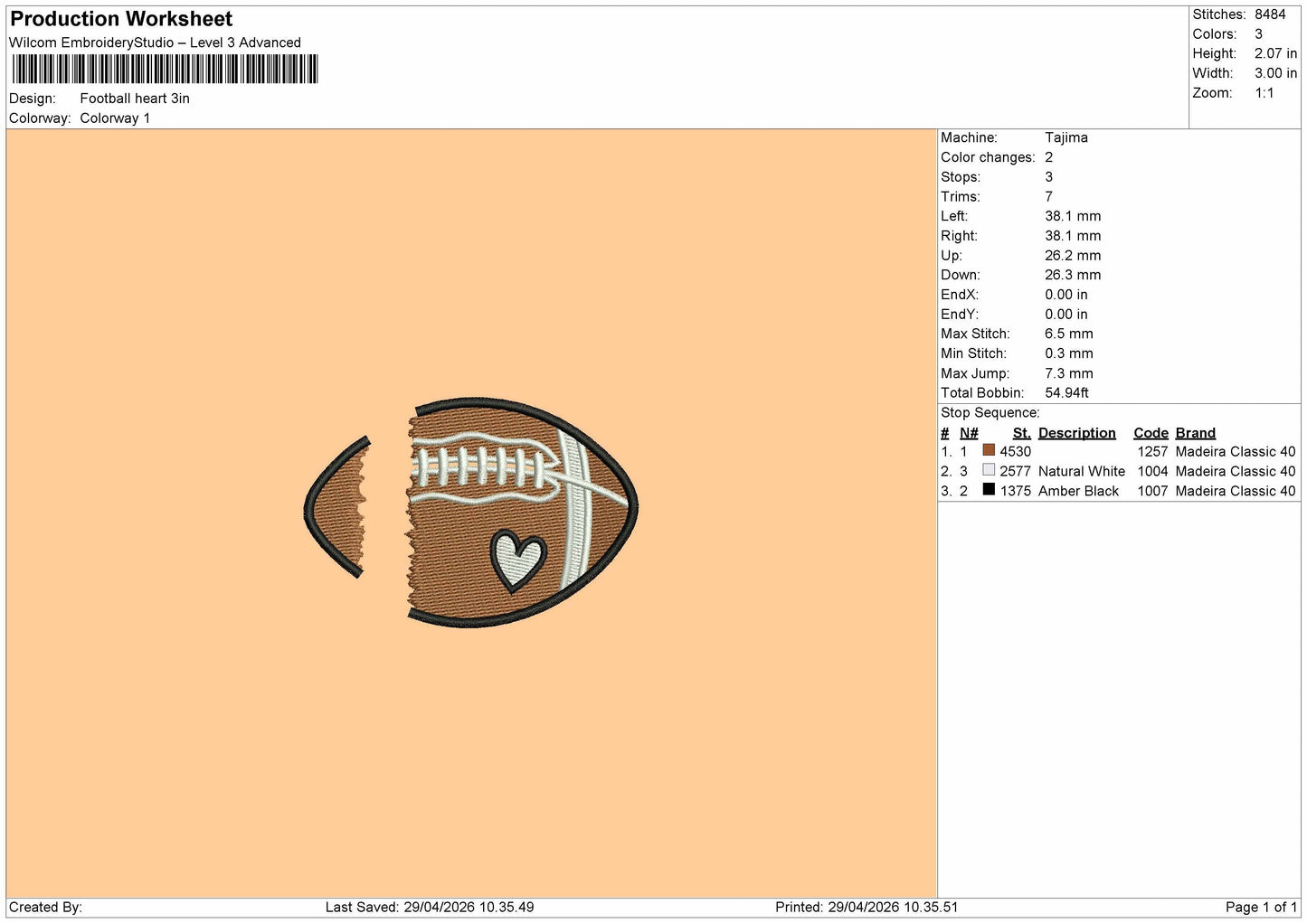 Football Heart Embroidery File 10 sizes