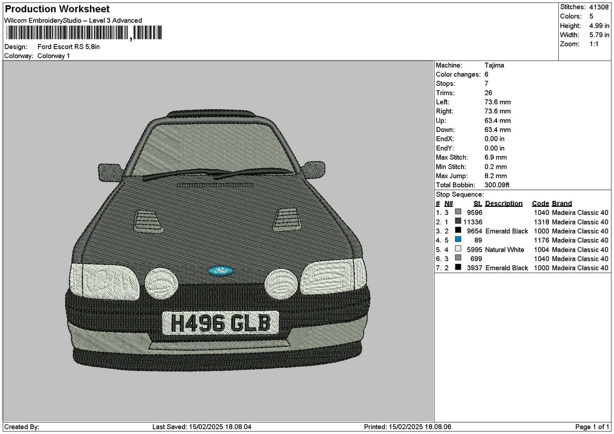 Car Ford 1502 Embroidery File 6 sizes