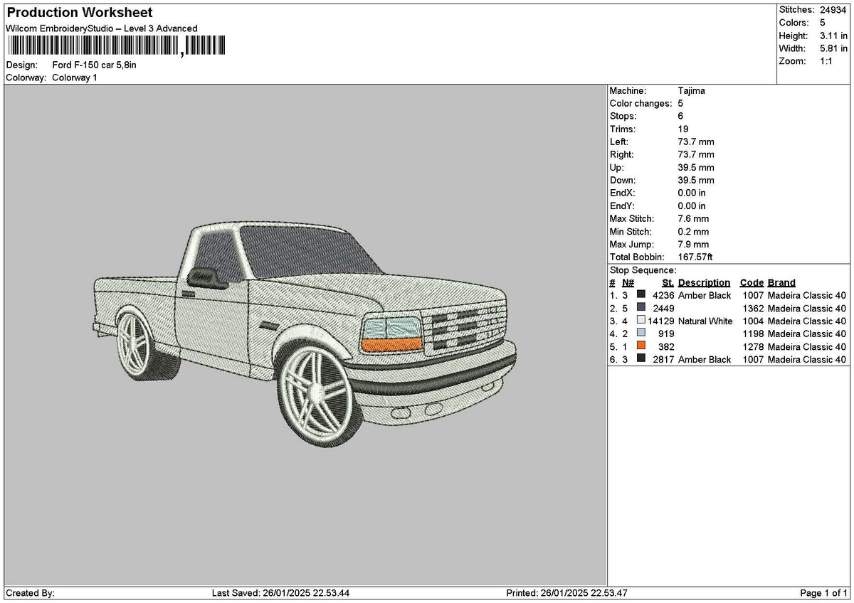 Truck 2601b Embroidery File 6 sizes
