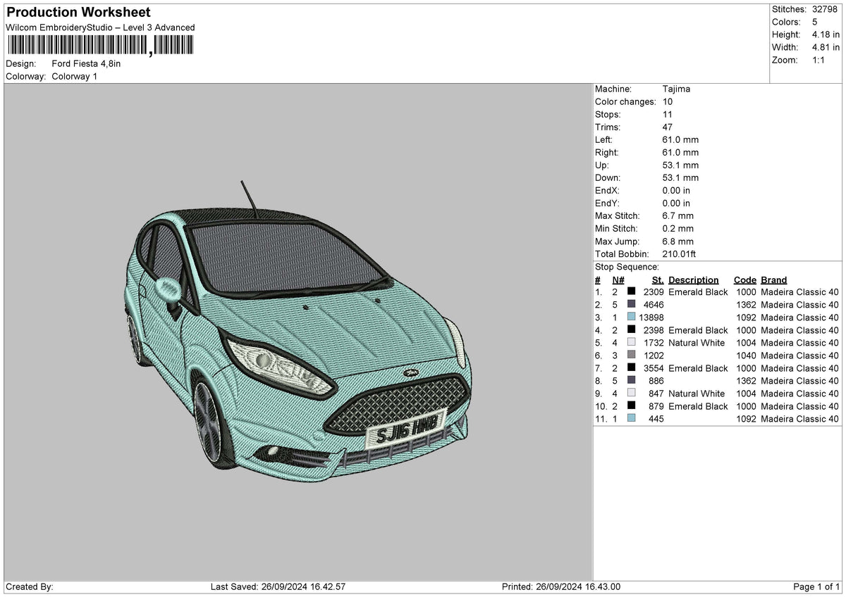 Car 2609c Embroidery File 6 sizes