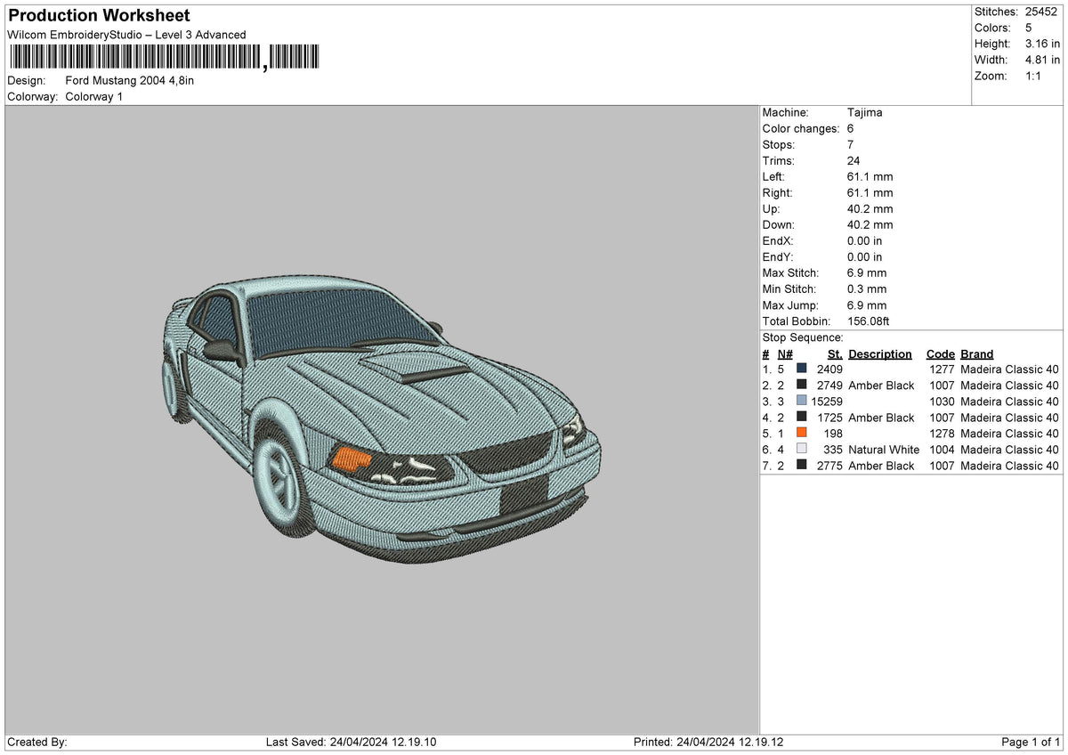 Car 2404 Embroidery File 6 sizes