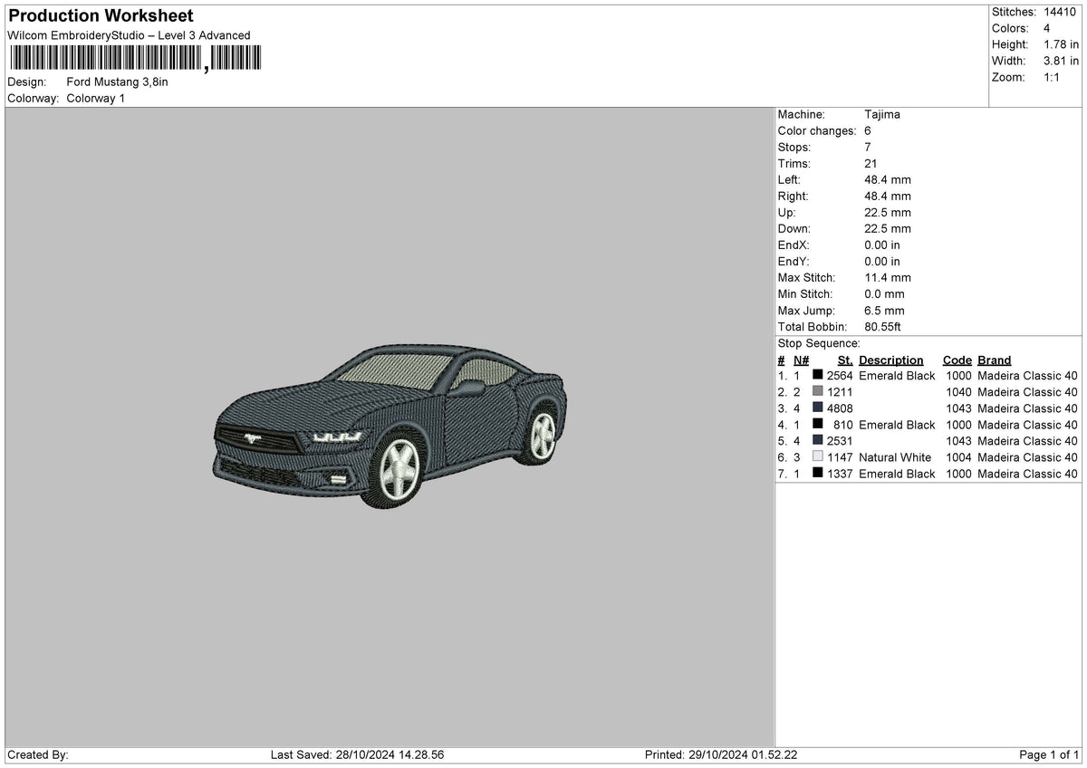 Car 2910a Embroidery File 6 sizes