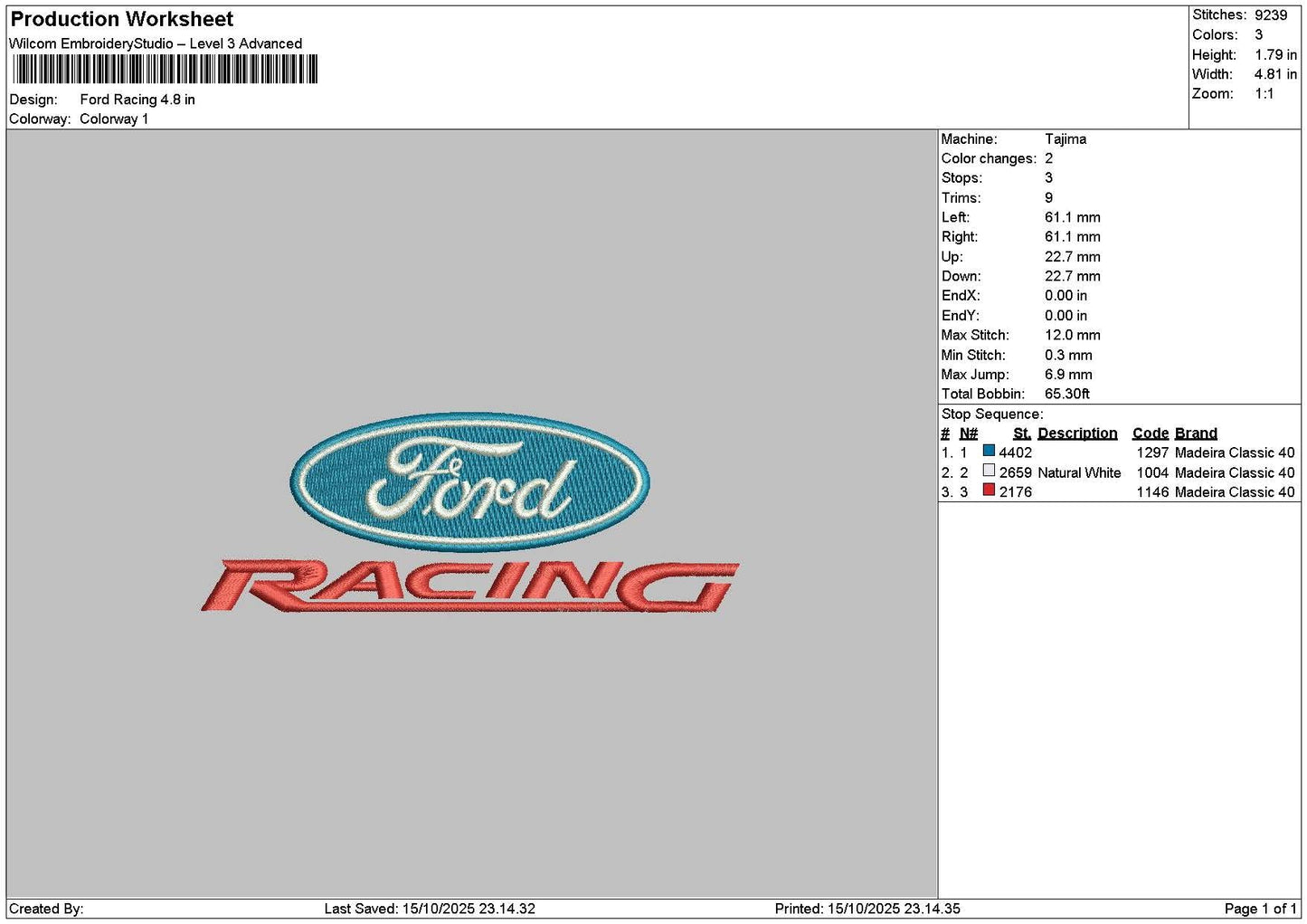 Fordtext 1510 Embroidery File 6 sizes