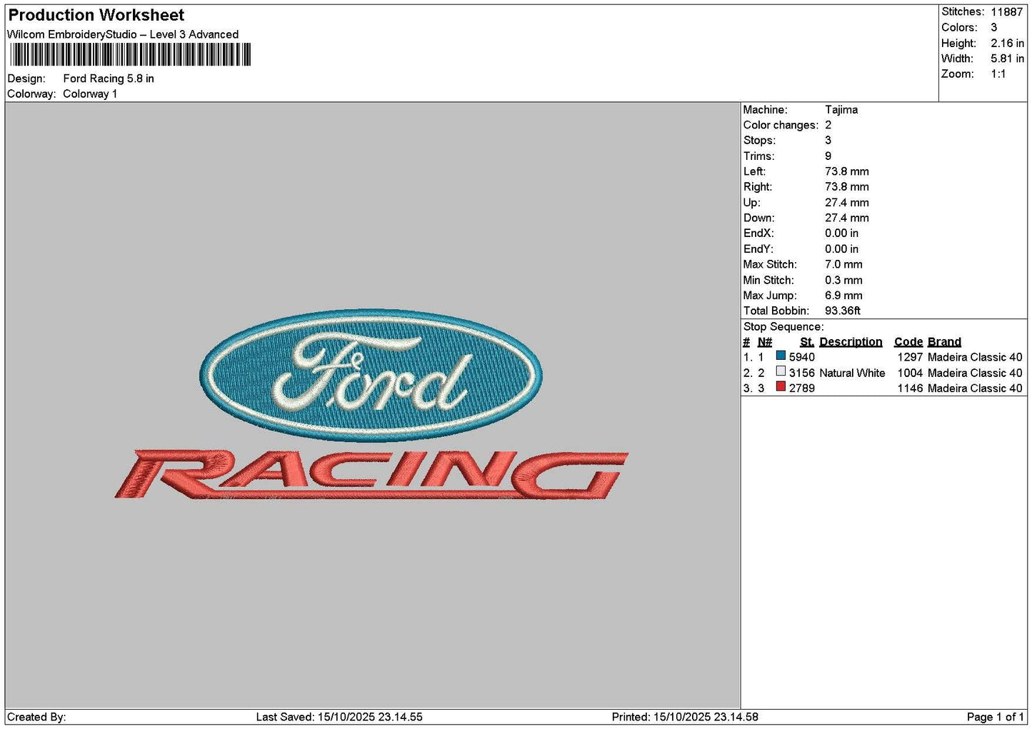 Fordtext 1510 Embroidery File 6 sizes