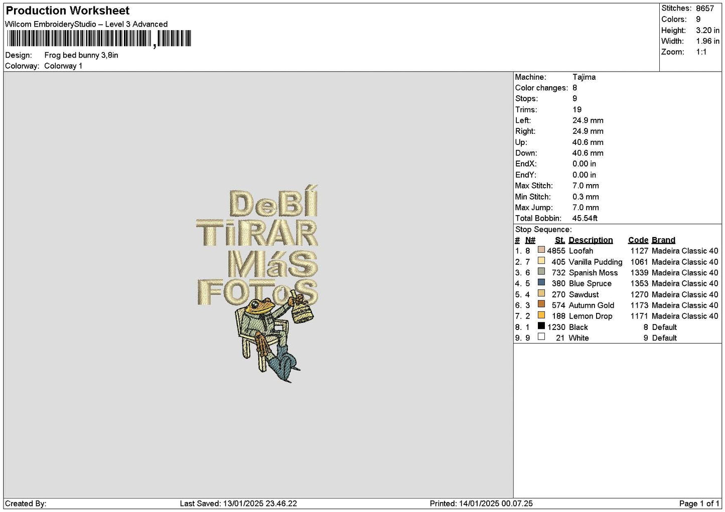 Frog 1401 Embroidery File 6 sizes