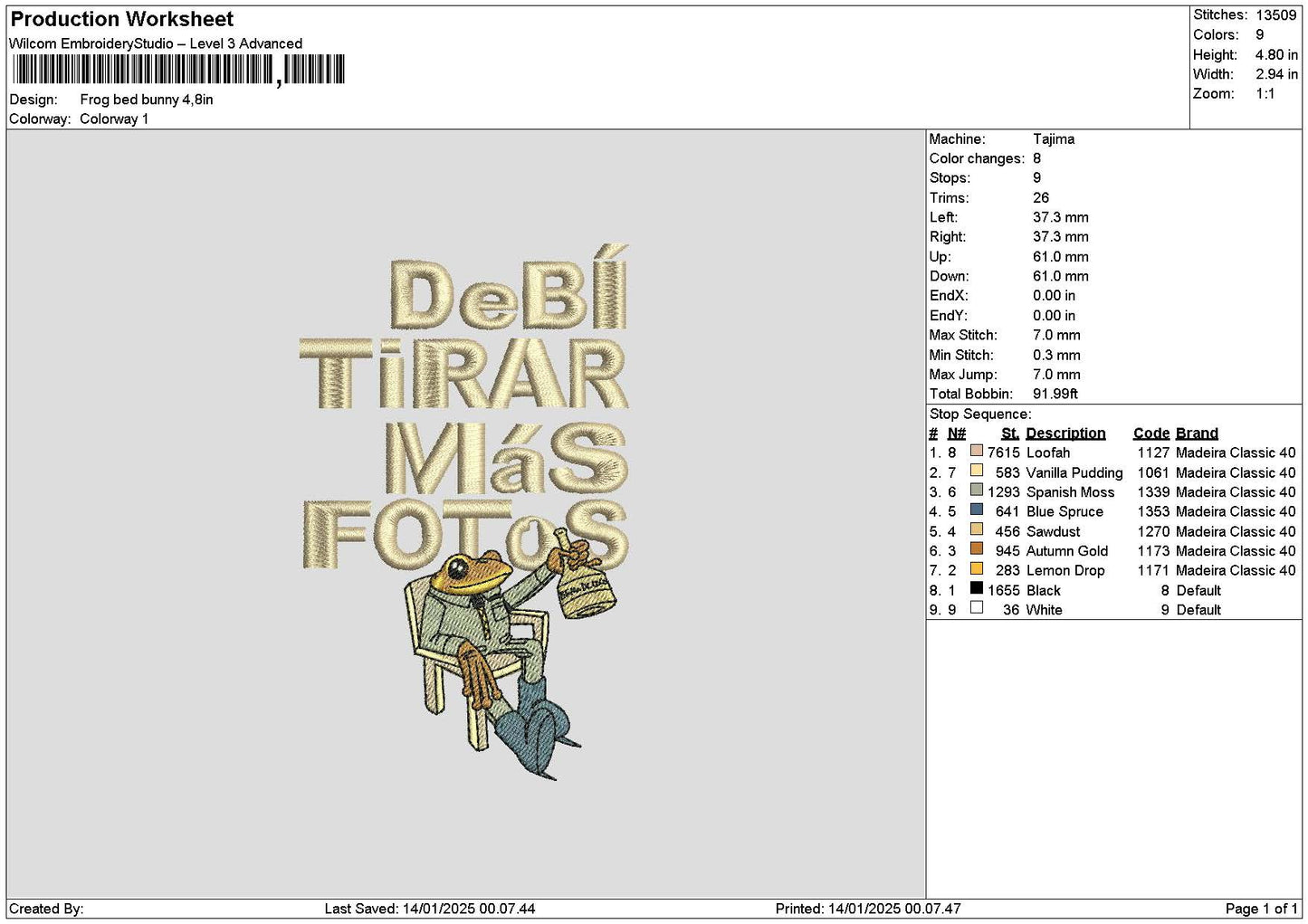 Frog 1401 Embroidery File 6 sizes