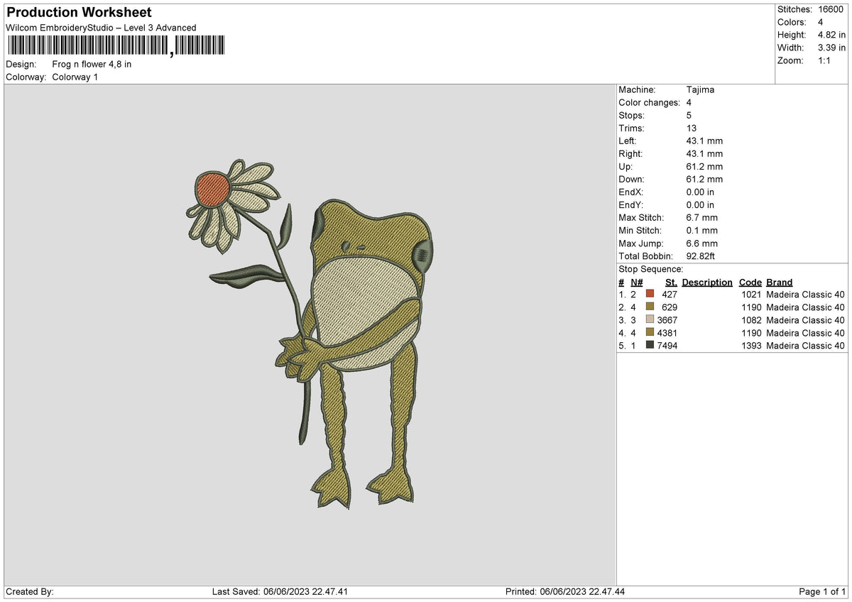Frog N Flower Embroidery File 6 sizes
