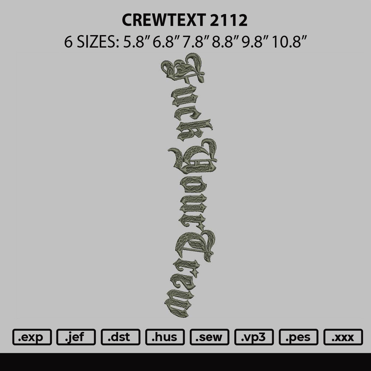 Crewtext Embroidery File 6 sizes