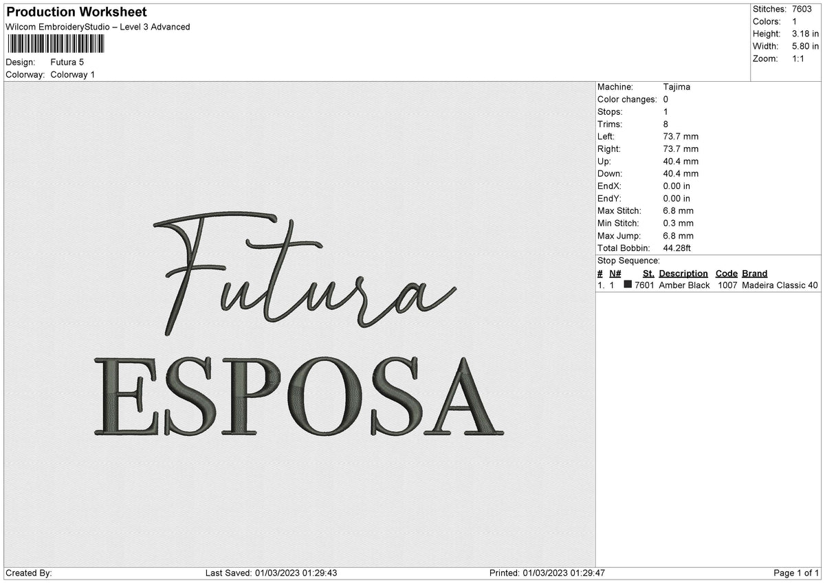 Futura Embroidery File 6 sizes