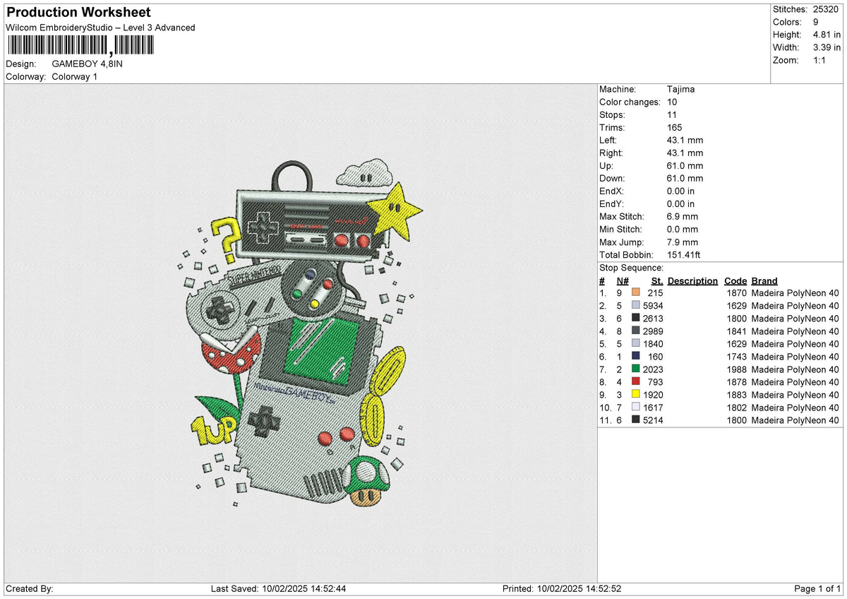 GAMEBOY Embroidery File 6 size