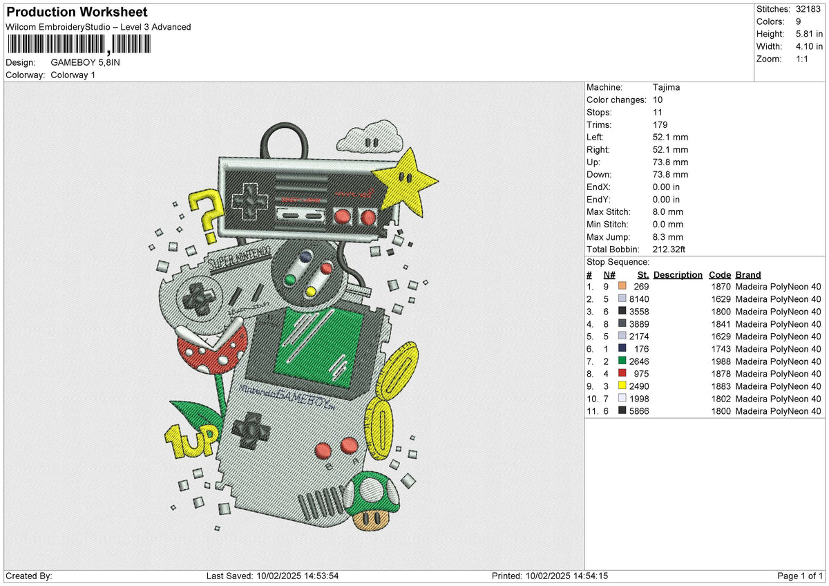 GAMEBOY Embroidery File 6 size