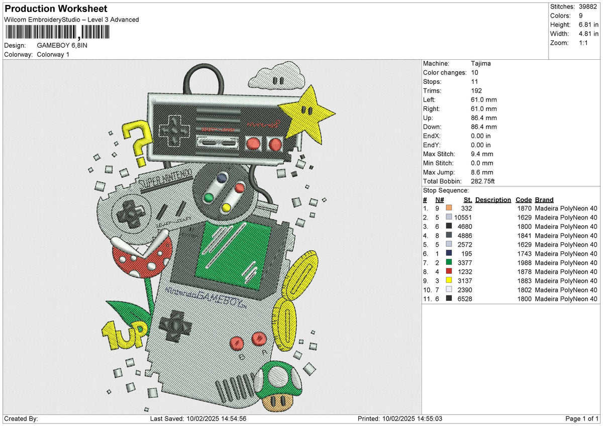 GAMEBOY Embroidery File 6 size