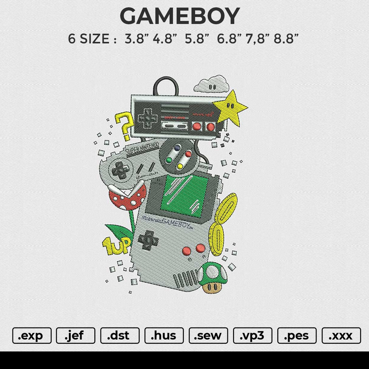 GAMEBOY Embroidery File 6 size