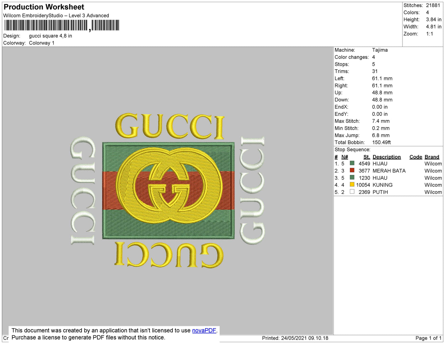 Gucci Square Embroidery