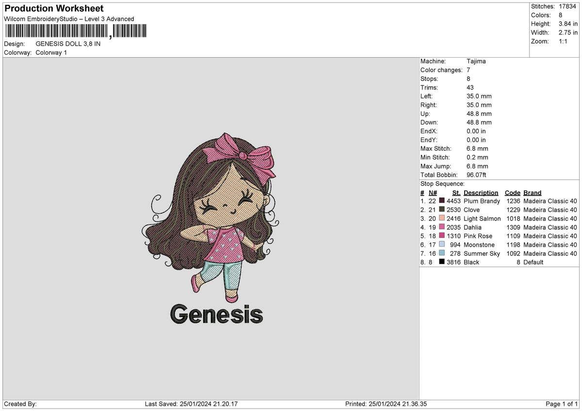 Girldoll 2501 Embroidery File 6 sizes
