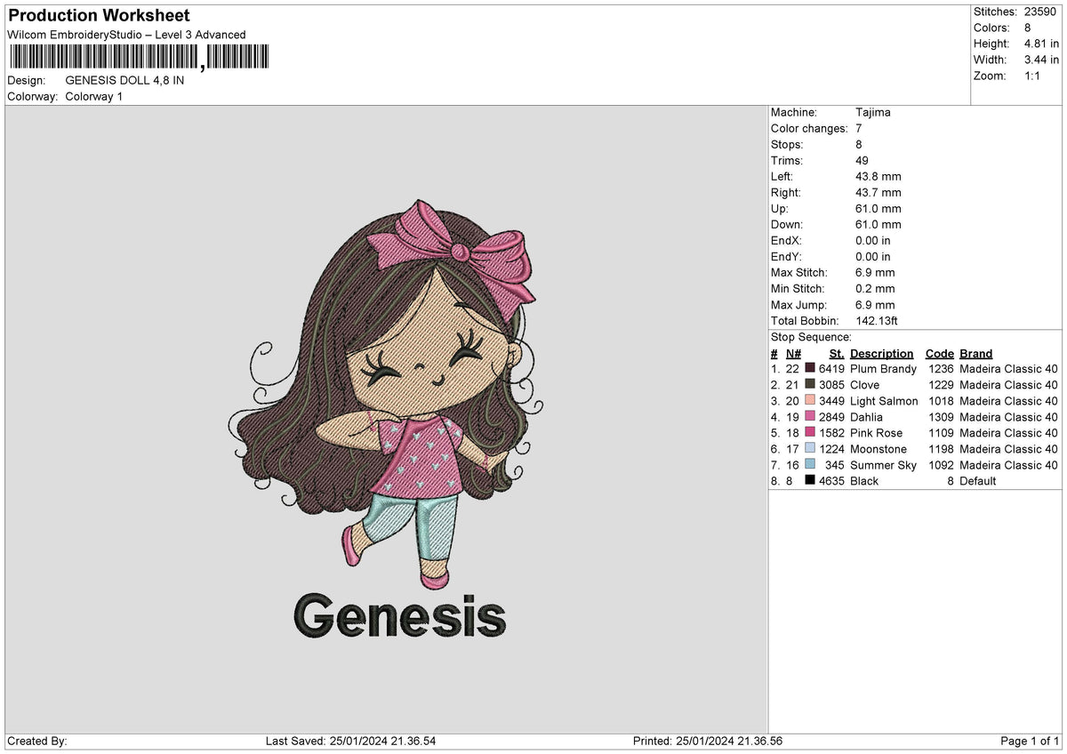 Girldoll 2501 Embroidery File 6 sizes