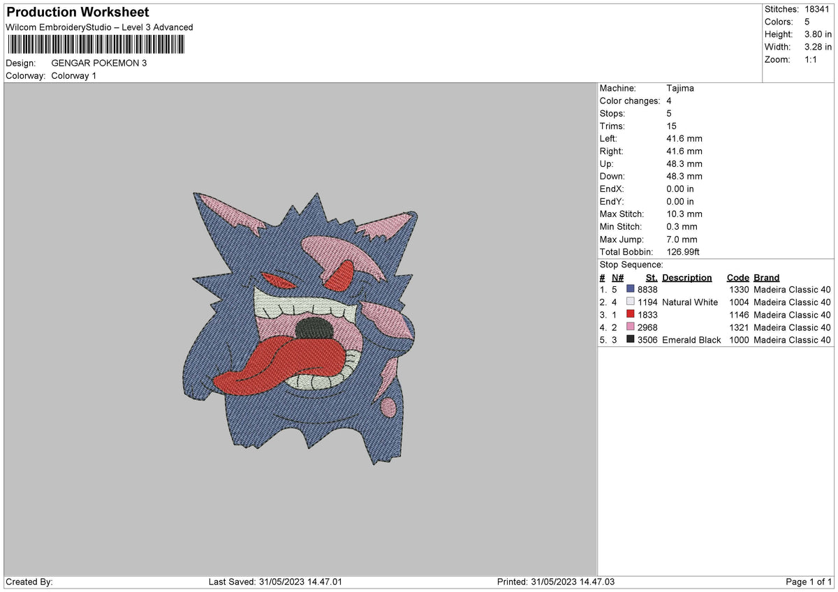 Gengar P Embroidery File 6 sizes
