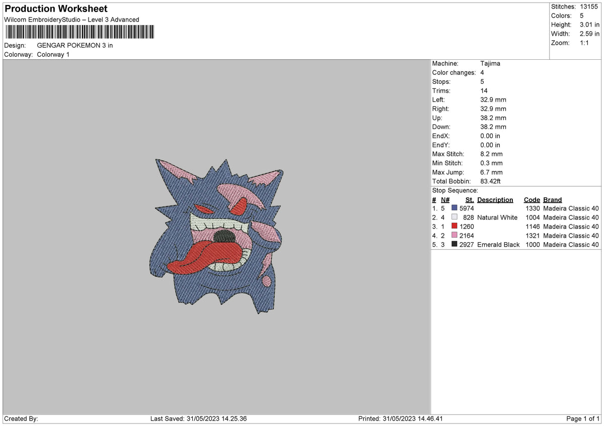 Gengar P Embroidery File 6 sizes